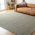 SAFAVIEH Natural Fiber Collection Area Rug - 6' Square, Green & Natural, Handmade Woven Fringe Jute, Ideal for High Traffic Areas in Living Room, Bedroom (NF826Y)