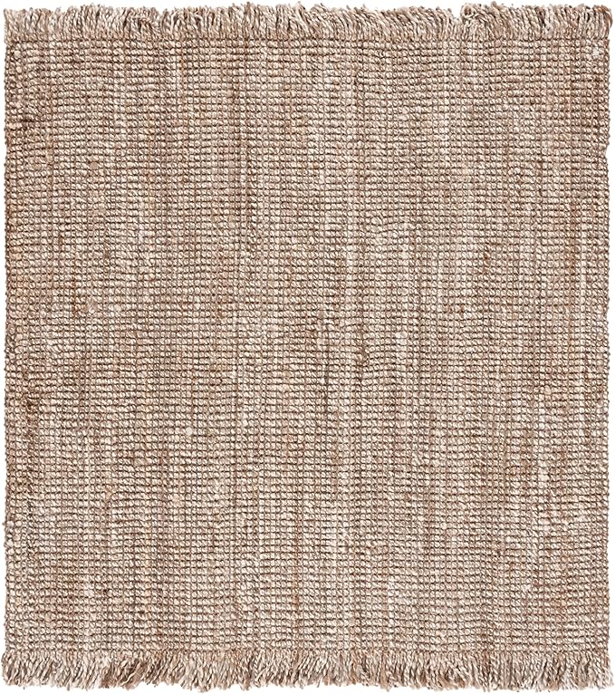 SAFAVIEH Natural Fiber Collection Area Rug - 6' Square, Grey & Beige, Handmade Woven Fringe Jute, Ideal for High Traffic Areas in Living Room, Bedroom (NF825F)