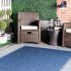 Nuloom Asha Navy/Ivory, 4' Square, Casual, Striped Border, Soft and Cozy, High Traffic, Stain Resistant, Easy Clean, Durable Area Rug for Indoor/Outdoor Patio, Deck, Porch, Garden, Courtyard