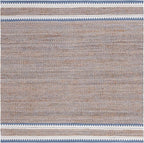 SAFAVIEH Natural Fiber Collection Area Rug - 6' Square, Natural & Blue, Handmade Farmhouse Boho Coastal Rustic Jute, Ideal for High Traffic Areas in Living Room, Bedroom (NF874M)