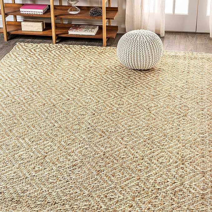 JONATHAN Y Hira Hand Woven Diamond Chunky Jute Natural Indoor Area Rug, 8x10, Bohemian, Transitional, Easy-Cleaning for Living Room, Bedroom, Kitchen, Pet Friendly, Non-Shedding (NFR100A-8)