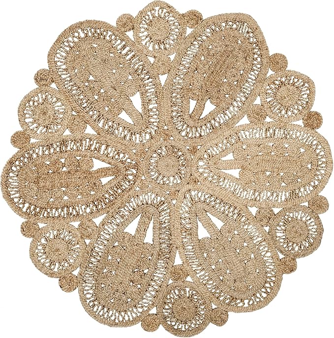 SAFAVIEH Area Rug 5' Round - Natural Fiber Collection - Natural Brown, Handmade Jute, Decorative Boho Floral Design (NF360A)