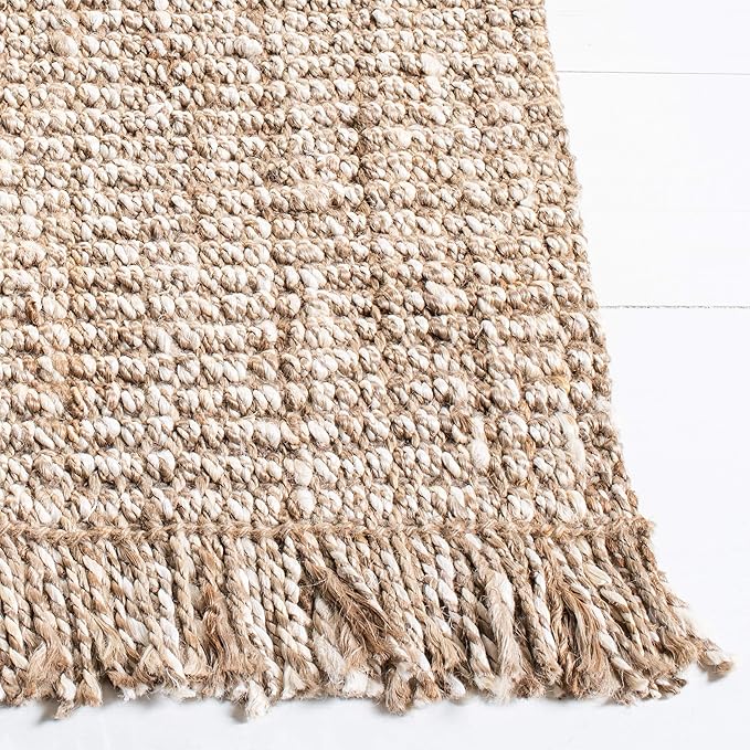 SAFAVIEH Natural Fiber Collection Runner Rug - 2'3" x 12', Grey & Beige, Handmade Woven Fringe Jute, Ideal for High Traffic Areas in Living Room, Bedroom (NF825F)
