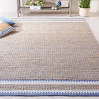 SAFAVIEH Natural Fiber Collection Area Rug - 5' x 8', Natural & Blue, Handmade Farmhouse Boho Coastal Rustic Jute, Ideal for High Traffic Areas in Living Room, Bedroom (NF874M)