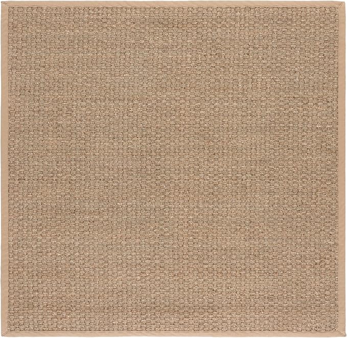 SAFAVIEH Area Rug 6' Square - Natural Fiber Collection - Natural & Beige, Seagrass, Basketweave Pattern with Border (NF114A)
