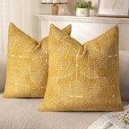 AELS Boho Decorative Textured Throw Pillow Covers 20x20, Organic Modern Mid Century Rainbow Tufted Pillow Case, Farmhouse Rustic Geometric Woven Cushion Case for Bed Couch Sofa, Mustard Yellow