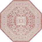 Rugs.com Outdoor Aztec Collection Rug – 5 Ft Octagon Rust Red Flatweave Rug Perfect for Living Rooms, Kitchens, Entryways