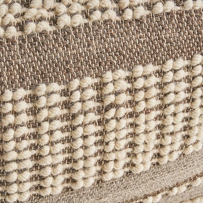 GDFStudio Boho Wool and Cotton LargePouf Ottoman Foot Stool - Bean Bag Floor Chair - Foot Rest Couch for Living Room Bedroom, Brown and Ivory