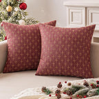 MIULEE Pack of 2 Christmas Decorative Burlap Linen Throw Pillow Covers Modern Farmhouse Pillowcase Rustic Woven Textured Cushion Cover for Sofa Couch Bed 24x24 Inch Wine Red