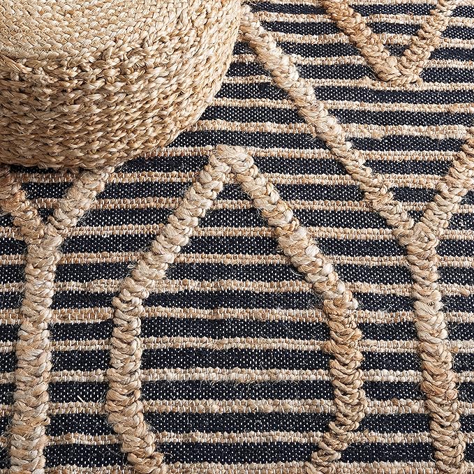 SAFAVIEH Area Rug 10x14 - Natural Fiber Collection - Large - Black & Natural, Flat Weave Jute, Ideal for Living Room, Bedroom, Dining Space (NF378Z)