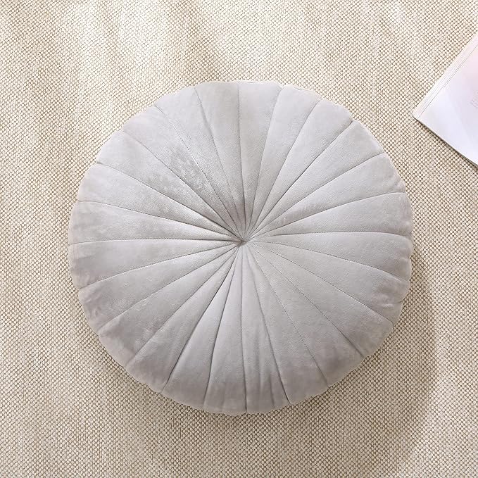Floor Pillow Meditation Cushion Round Large Floor Pillows Seating for Adults, Velvet Thick Floor Cushions for Yoga Living Room Balcony Outdoor Tatami 18inches（Grey）