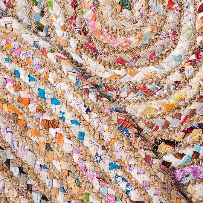 SAFAVIEH Area Rug 4x6 Oval - Cape Cod Collection - Beige & Multi, Handmade Jute & Cotton, Woven Braided Design (CAP202B)