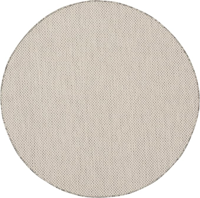 Nourison Home Courtyard Ivory Silver 5' x Round Area Rug - Easy Clean, Non Shedding, Bed Room, Living Room, Dining Room, Kitchen (5' x Round)