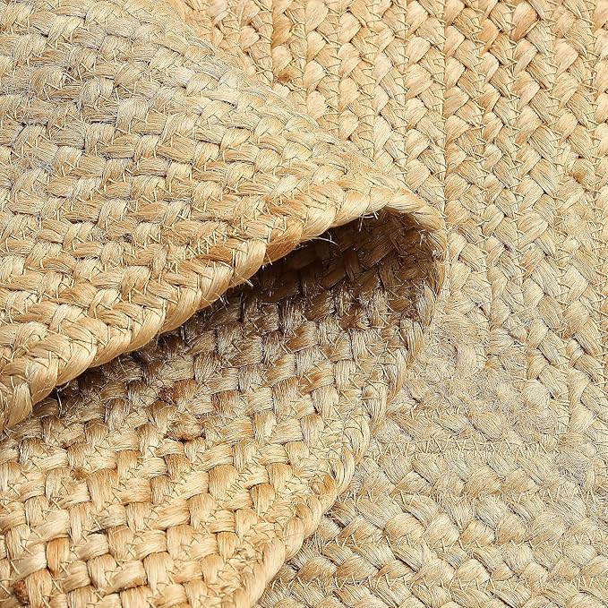 · REDEARTH · Rectangular Area Rug - 2'x3' Braided Natural Jute with Non-Skid Backing - Handwoven Boho Rug for Bedroom, Kitchen, Living Room - Farmhouse Aesthetic Home Decor - Durable Handmade Rug