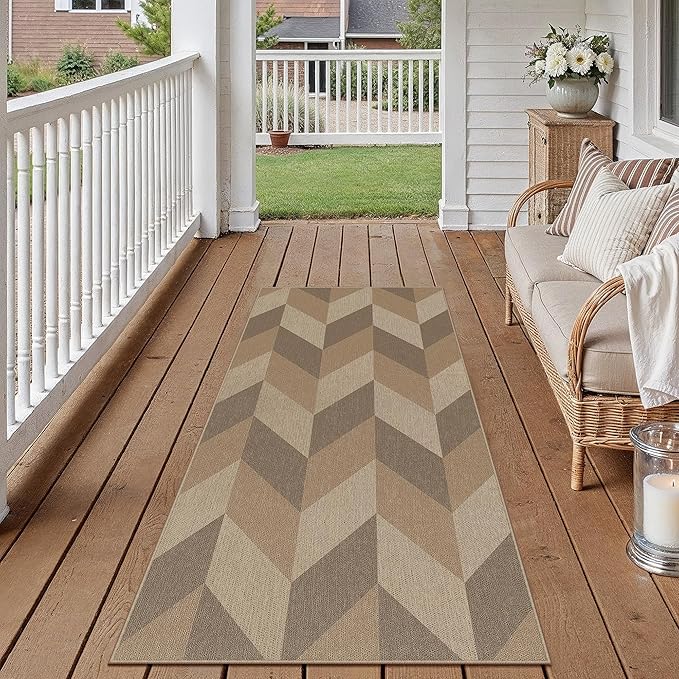 2x6 Easy Jute Runner Rug Washable Brown Checkered Hallway Outdoor Rug for Patio Lightweight Non Slip No Sheding Carpet Entryway Bathroom Backyard Porch Kitchen