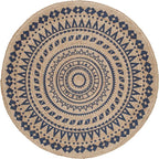 SAFAVIEH Natural Fiber Collection Area Rug - 5' Round, Royal Blue & Natural, Handmade Boho Mandala Braided Jute, Ideal for High Traffic Areas in Living Room, Bedroom (NF802D)