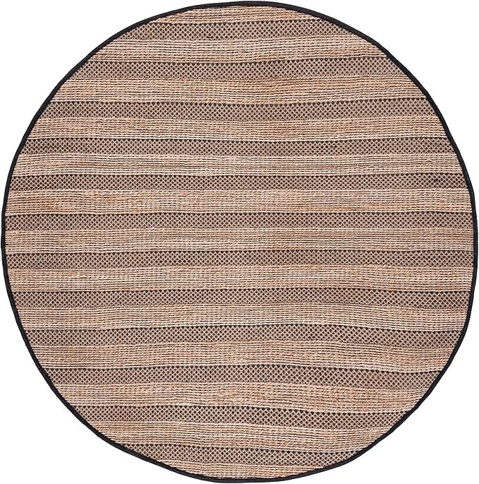 SAFAVIEH Natural Fiber Collection Area Rug - 7' Round, Black & Natural, Handmade Boho Farmhouse Rustic Jute & Cotton, Ideal for High Traffic Areas in Living Room, Bedroom (NFB654Z)