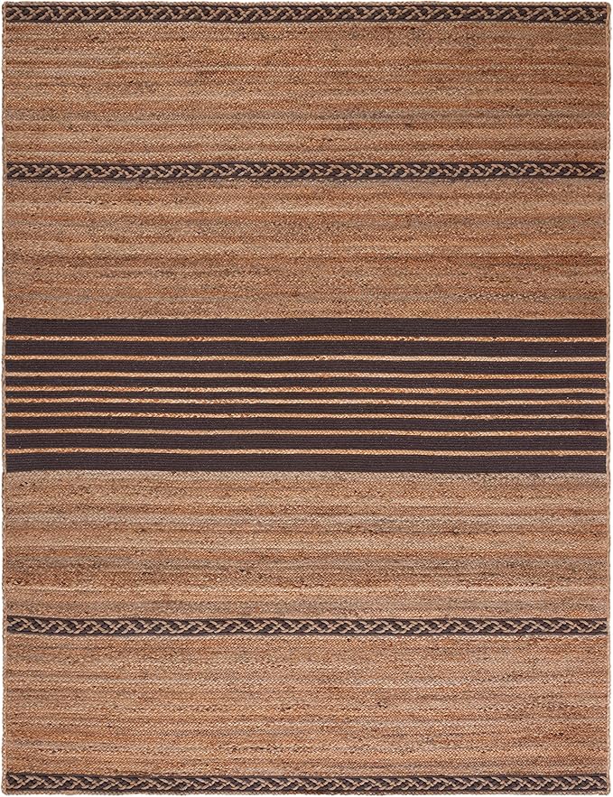 SAFAVIEH Natural Fiber Collection Area Rug - 6' x 9', Natural & Brown, Handmade Stripe Boho Farmhouse Rustic Braided Jute, Ideal for High Traffic Areas in Living Room, Bedroom (NFB262T)