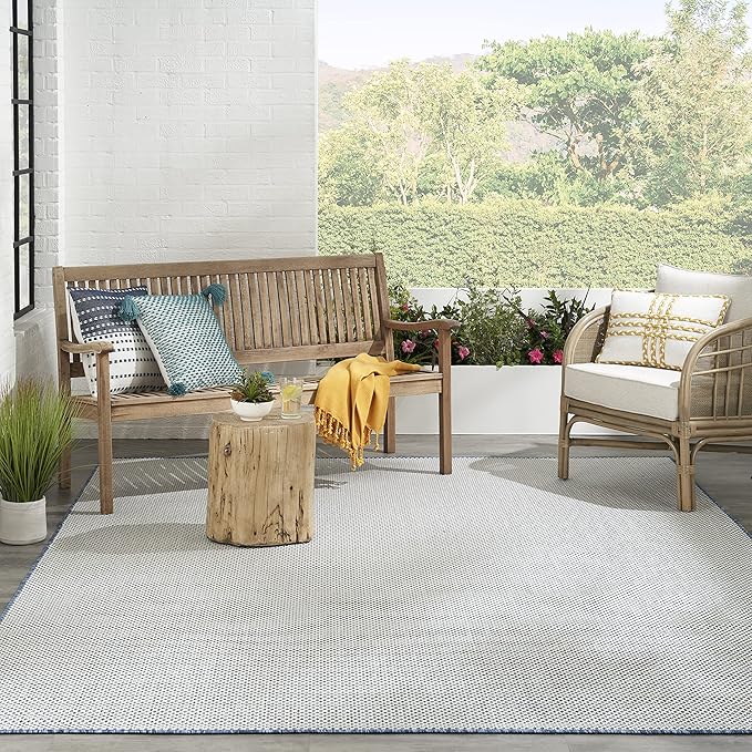 Nourison Home Courtyard Ivory Blue 7' x 10' Area Rug - Easy Clean, Non Shedding, Bed Room, Living Room, Dining Room, Kitchen (7' x 10')