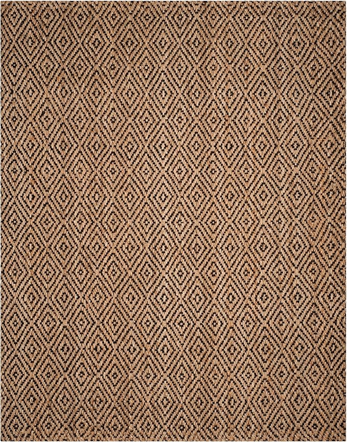 SAFAVIEH Natural Fiber Collection X-Large Area Rug - 11' x 15', Natural & Black, Handmade Jute, Ideal for High Traffic Areas in Living Room, Bedroom (NF181C)