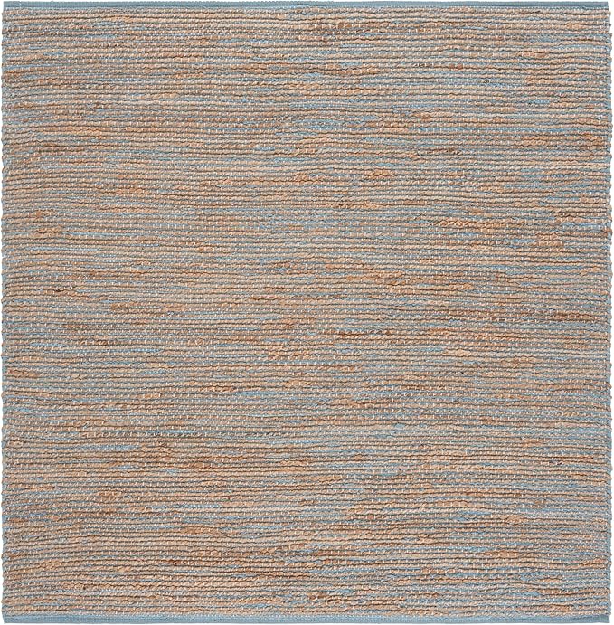 SAFAVIEH Cape Cod Collection Area Rug - 6' Square, Blue & Natural, Handmade Jute & Cotton, Ideal for Living Room, Bedroom, Dining Space (CAP236M)