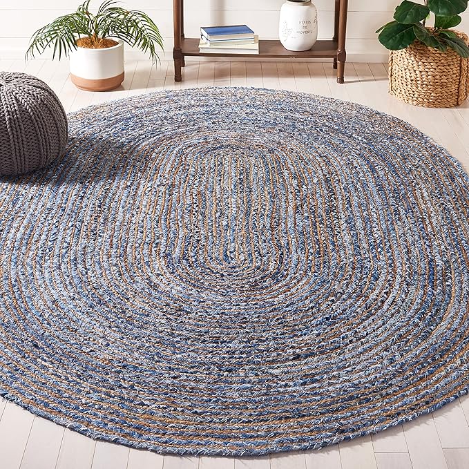 SAFAVIEH Area Rug 6x9 Oval- Cape Cod Collection - Blue & Natural Brown, Handmade Jute & Cotton, Woven Braided Design (CAP202M)