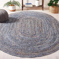 SAFAVIEH Area Rug 6x9 Oval- Cape Cod Collection - Blue & Natural Brown, Handmade Jute & Cotton, Woven Braided Design (CAP202M)