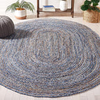 SAFAVIEH Area Rug 5x8 Oval- Cape Cod Collection - Blue & Natural Brown, Handmade Jute & Cotton, Woven Braided Design (CAP202M)
