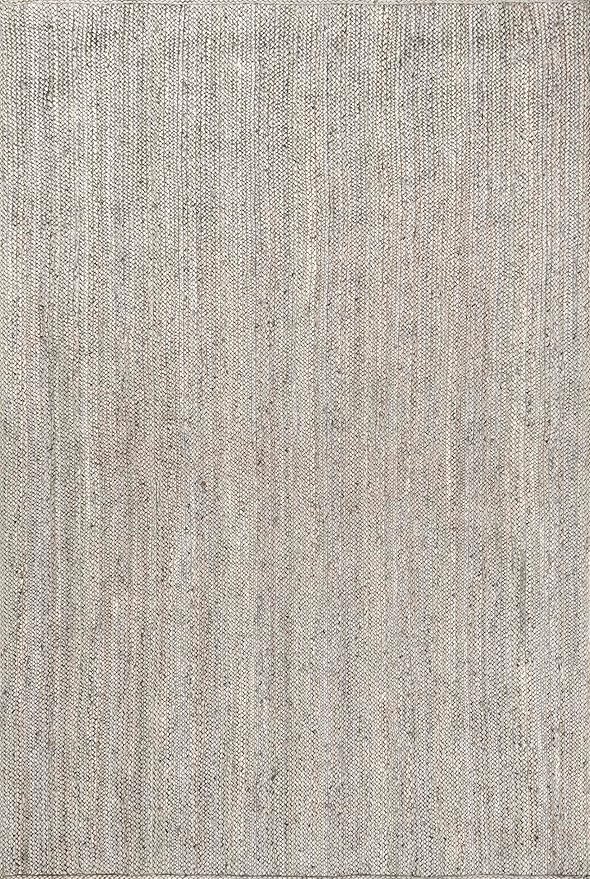 nuLOOM 9x12 Rigo Jute Hand Woven Area Rug, Grey, Solid Farmhouse Design, Natural Fiber, For Bedroom, Living Room, Dining Room, Hallway, Office, Kitchen, Entryway