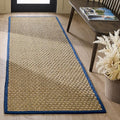 SAFAVIEH Natural Fiber Collection Runner Rug - 2'6" x 16', Natural & Navy, Seagrass, Basketweave Pattern with Border (NF114T)