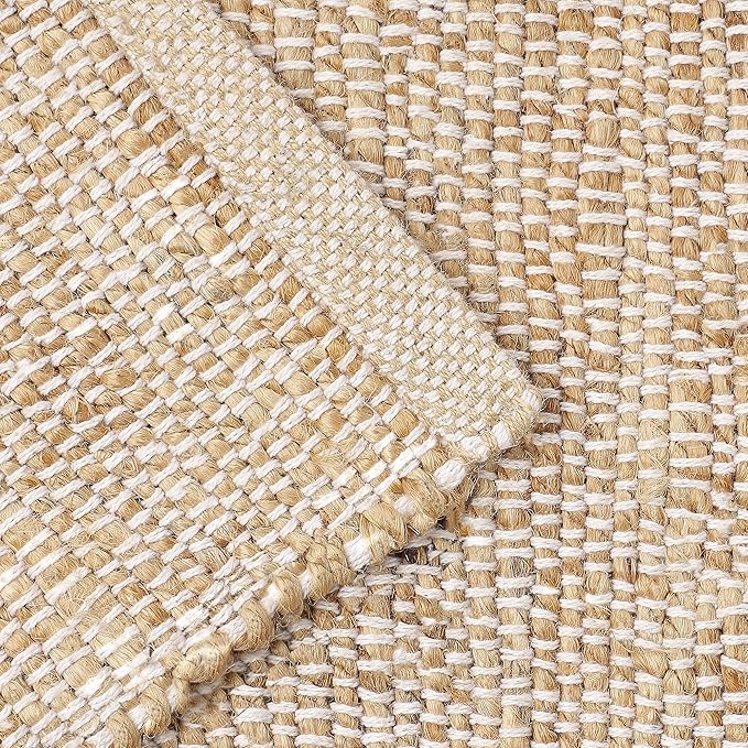· REDEARTH · Jute Cotton Area Rug - 2'x3' Rectangular Rug, Sustainable Handwoven, Non-Shedding, Soft & Durable – Reversible, Neutral Tones for Home Décor in Living Room, Dining Room, Bedroom, Set of 2