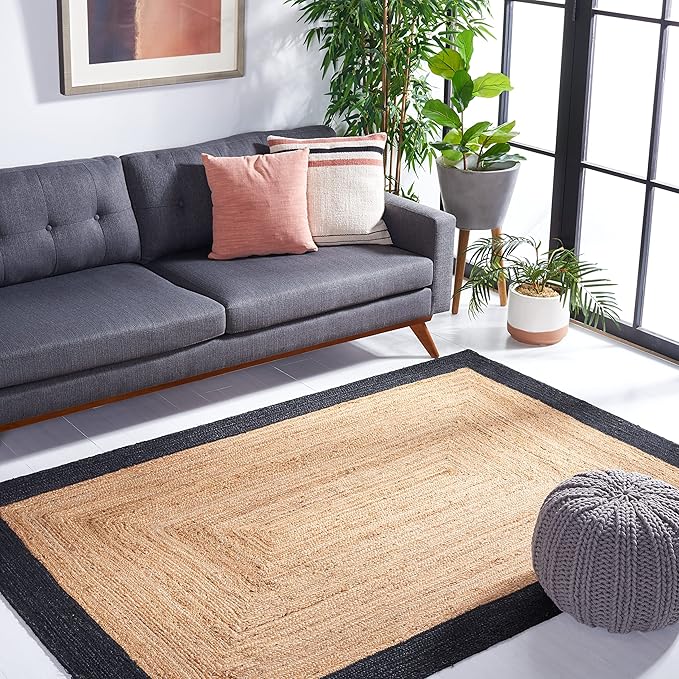 SAFAVIEH Natural Fiber Collection Accent Rug - 3' x 5', Natural & Black, Handmade Flat Weave Boho Farmhouse Rustic Border Jute, Ideal for High Traffic Areas in Entryway, Living Room, Bedroom (NFB852Z)