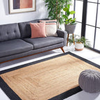 SAFAVIEH Natural Fiber Collection Area Rug - 5' x 8', Natural & Black, Handmade Flat Weave Boho Farmhouse Rustic Border Jute, Ideal for High Traffic Areas in Living Room, Bedroom (NFB852Z)