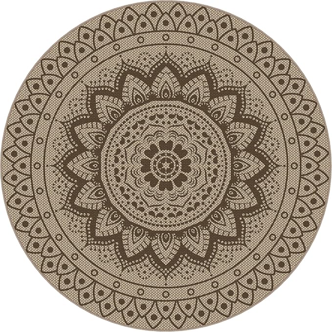 Outdoor Round Rug 6ft, Easy Jute Rug Washable Indoor Outdoor Patio Rug, Non Slip Round Area Rug Farmhouse Front Door Mat,Boho Lightweight Carpet for Backyard Patio Entry (Brown, 6 Ft)