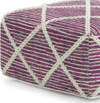 SIMPLIHOME Cowan Contemporary Square Pouf in Magenta and Natural Handloom Woven for the Living Room, Bedroom and Kids Room