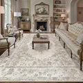 10x12 Area Rug Beige Washable Vintage Distressed Living Room Carpet Large Bedroom Indoor Medallion Floral Non Slip Retro Throw Floor Mat for Office Dining Room Kitchen Bathroom