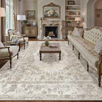 10x14 Area Rug Beige Washable Vintage Distressed Living Room Carpet Large Bedroom Indoor Medallion Floral Non Slip Retro Throw Floor Mat for Office Dining Room Kitchen Bathroom