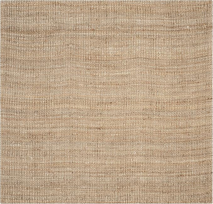 SAFAVIEH Area Rug 7' Square - Natural Fiber Collection - Natural Brown, Handmade Jute, Farmhouse Style, Chunky Textured Thick Pile (NF447A)