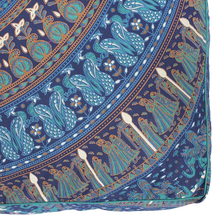 Popular Handicrafts Floor Pillow Cushion Cover - Hippie Mandala Square Ottoman Indian Elephant Camel Daybed Oversized Cotton Cushion Cover with Heavy Duty Zipper - Dog-Pets Bed, 35" Blue Turqouise