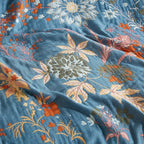 Boho Throw Blanket for Bed 80”x90”, 100% Cotton Woven Blanket for Couch Sofa, Ultra Soft 4-Layer Muslin Quilt with Floral Printed, Farmhouse Bed Blanket/Cover for Living Room Decor