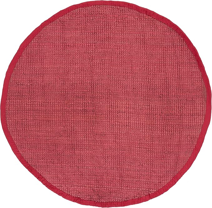 SAFAVIEH Natural Fiber Collection Area Rug - 7' Round, Red, Handmade Farmhouse Jute, Ideal for High Traffic Areas in Living Room, Bedroom (NF730D)