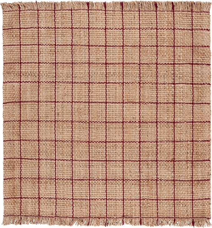 SAFAVIEH Natural Fiber Collection Area Rug - 6' Square, Natural & Wine, Handmade Jute, Ideal for Living Room, Bedroom, Dining Space (NF602S)