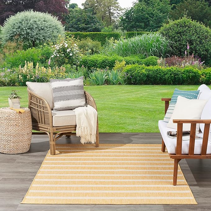 Nourison Home Positano Yellow Ivory 7' x 10' Area Rug - Easy Clean, Non Shedding, Bed Room, Living Room, Dining Room, Kitchen (7' x 10')