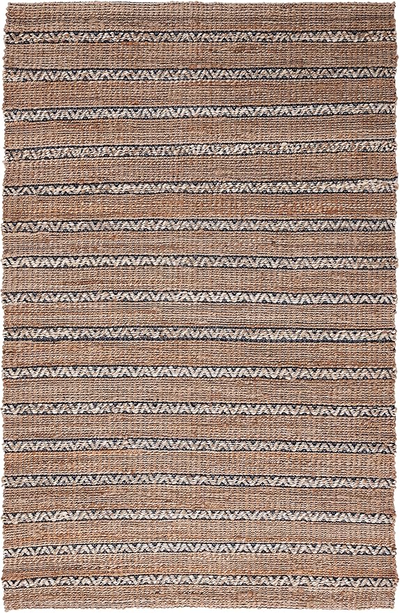 SAFAVIEH Natural Fiber Collection Area Rug - 6' x 9', Navy & Natural, Handmade Flat Weave Stripe Jute & Cotton Jute, Ideal for High Traffic Areas in Living Room, Bedroom (NFB655N)