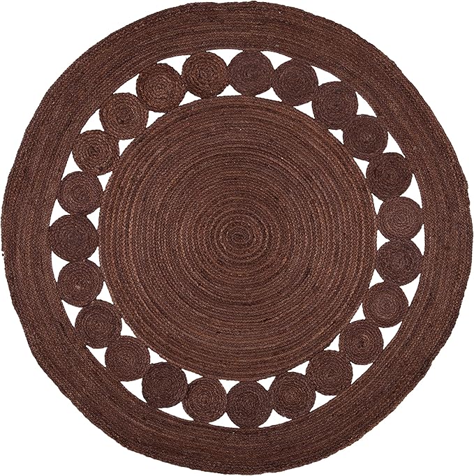 SAFAVIEH Area Rug 5' Round - Natural Fiber Collection - Brown, Handmade Jute, Boho Farmhouse Braided Design (NF364T)