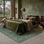 6x9 Washable Area Rug for Living Room Bedroom Vintage Green Carpet Soft Low Pile Traditional Retro Non Slip Throw Rug for Dining Room Entryway Indoor Dorm Kitchen