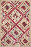 SAFAVIEH Cape Cod Collection Accent Rug - 2'3" x 4', Natural & Red, Handmade Flat Weave Diamond Braided Jute & Denim, Ideal for High Traffic Areas in Entryway, Living Room, Bedroom (CAP354B)