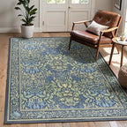 GENIMO Washable 3x5 Area Rug, Soft Vintage Floral Boho Carpet, Low-Pile Non-Slip Rug for Living Room, Bedroom, Dining Room, Nursery, Dark Blue