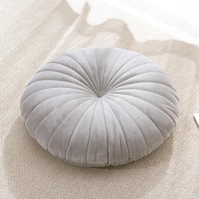 Floor Pillow Meditation Cushion Round Large Floor Pillows Seating for Adults, Velvet Thick Floor Cushions for Yoga Living Room Balcony Outdoor Tatami（Gray）