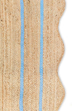 Wave Scalloped Natural Jute Rug Boho Jute Rug Entryway Runner Rug Farmhouse Scallop Rug, Sky Blue (2'x12')